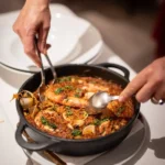 Cassola d’arròs mariner amb gambes i cloïsses servida al Celler del Roser